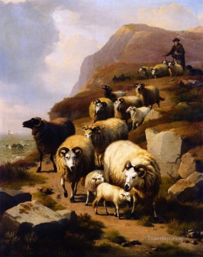 動物 Painting - 丘の上の羊飼いの海辺